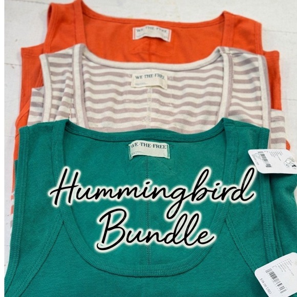 Free People Hummingbird Tank Neutral Bundle of 3 Size L Green Orange Combo NWT